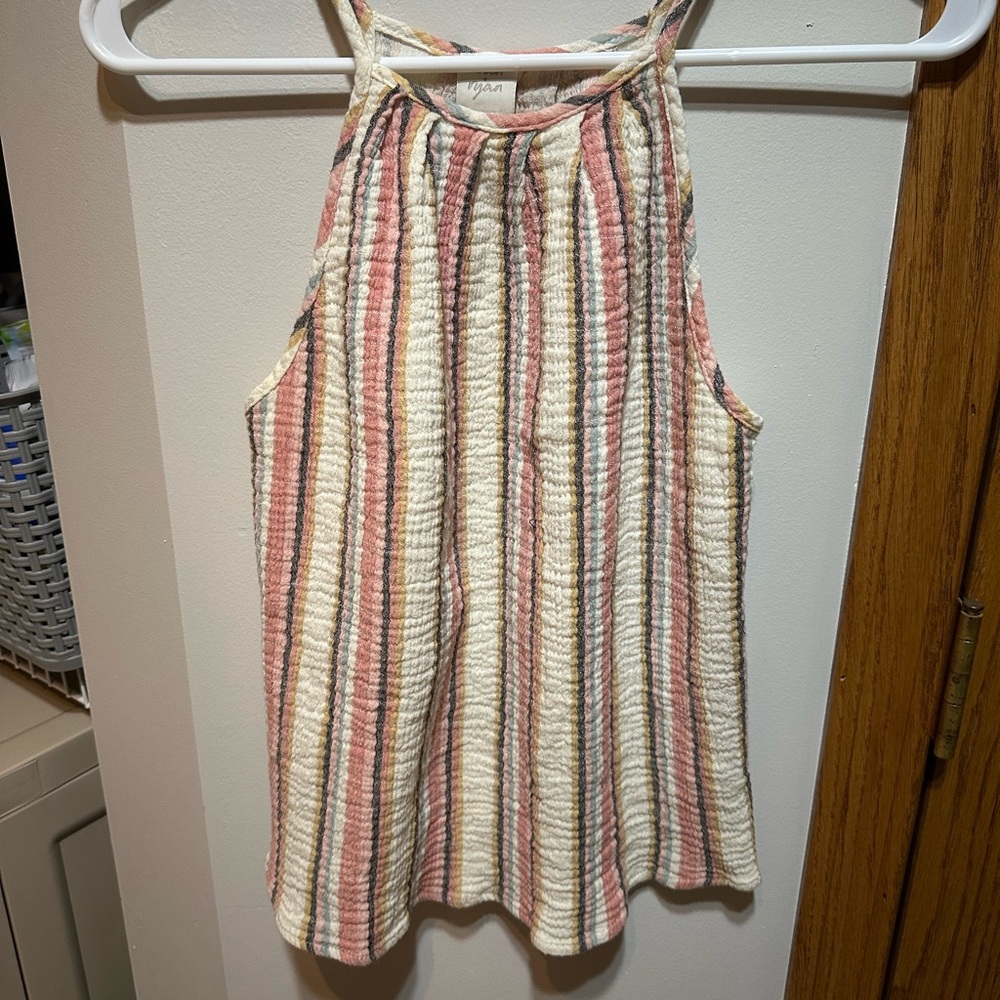 White and Pink Smocked Tank Top with Sleeveless Style